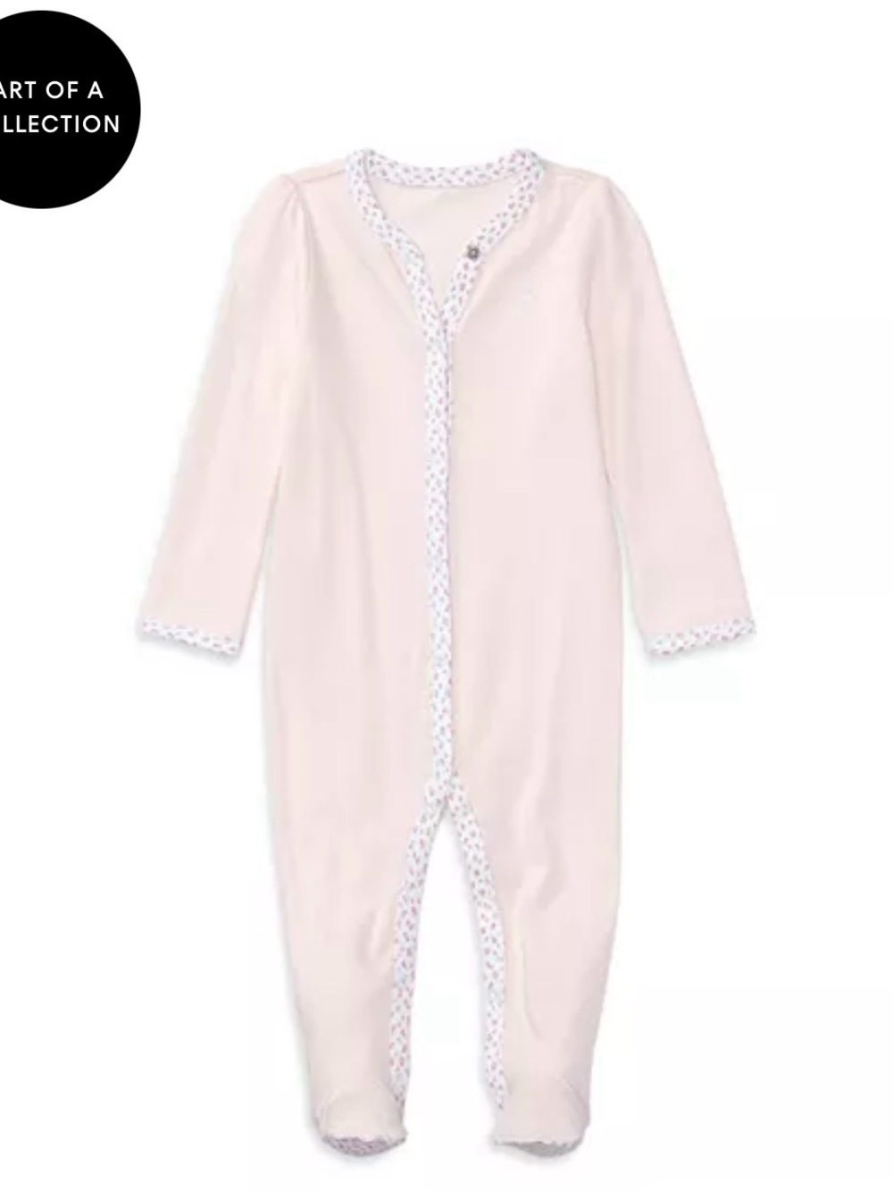 Ralph Lauren Floral-Trim Footed Coverall Pink & White Baby 6M